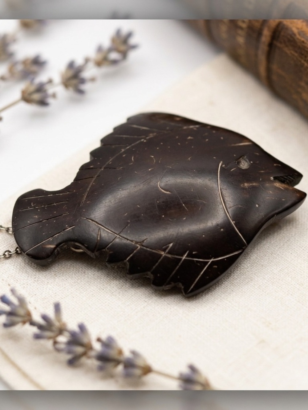 Vintage Carved Coconut Shell Fish Brooch